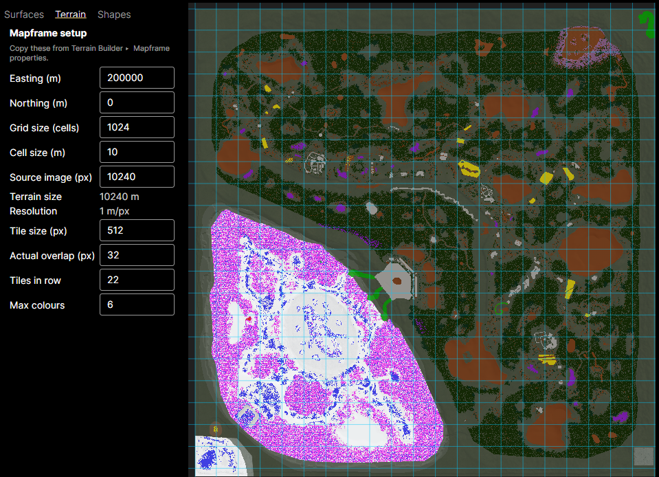 Mapframe setup with the tile grid overlaid